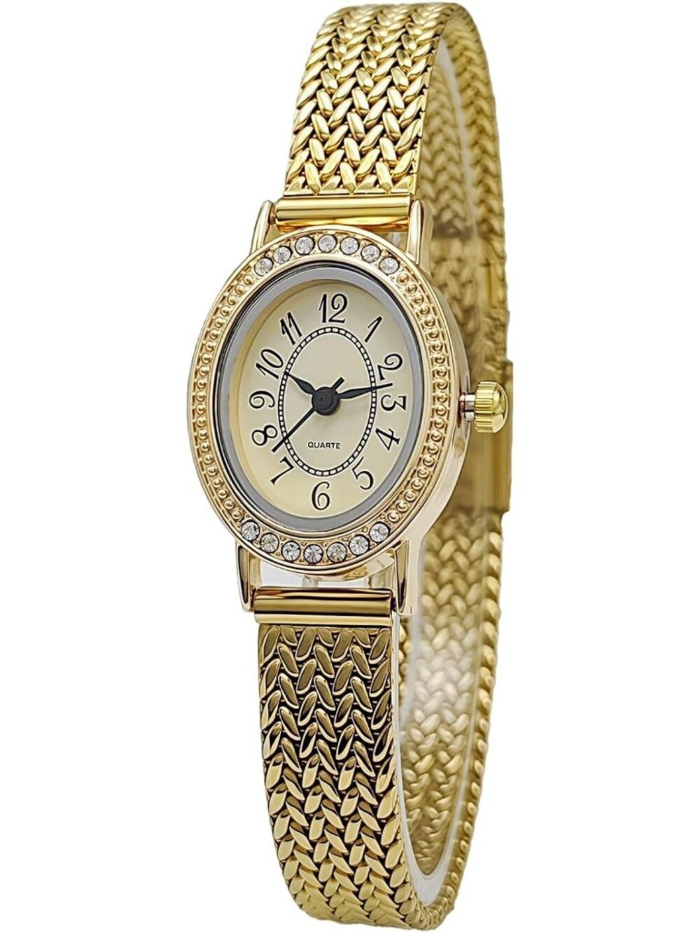 Women's Gold Vintage Oval Luxury Ultra Thin Dial Stainless Steel Band Watches